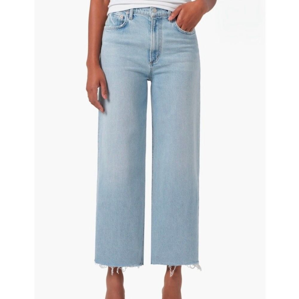 AGOLDE Ren Wide Leg Jeans Womens 30 Blue Light Wash High Rise Raw Hem Denim